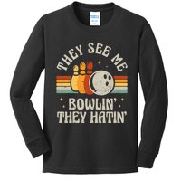 They See Me Bowlin They Hatin Retro Team Bowler Bowling 60s 70s Kids Long Sleeve Shirt