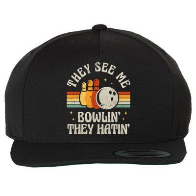 They See Me Bowlin They Hatin Retro Team Bowler Bowling 60s 70s Wool Snapback Cap