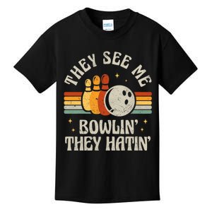 They See Me Bowlin They Hatin Retro Team Bowler Bowling 60s 70s Kids T-Shirt