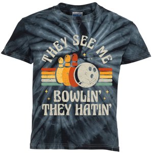 They See Me Bowlin They Hatin Retro Team Bowler Bowling 60s 70s Kids Tie-Dye T-Shirt