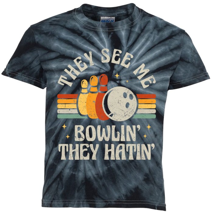 They See Me Bowlin They Hatin Retro Team Bowler Bowling 60s 70s Kids Tie-Dye T-Shirt