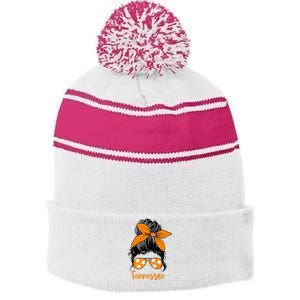 TennesseeTri Stars Messy Bun Hair Orange White Stripe Pom Pom Beanie