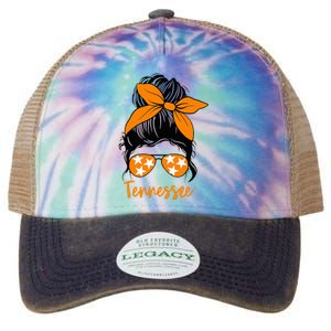 TennesseeTri Stars Messy Bun Hair Orange White Legacy Tie Dye Trucker Hat