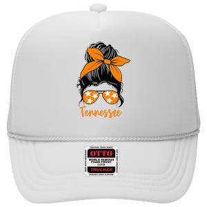 TennesseeTri Stars Messy Bun Hair Orange White High Crown Mesh Back Trucker Hat