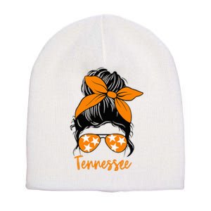 TennesseeTri Stars Messy Bun Hair Orange White Short Acrylic Beanie