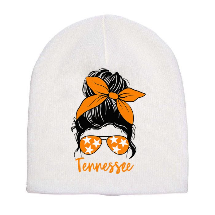 TennesseeTri Stars Messy Bun Hair Orange White Short Acrylic Beanie