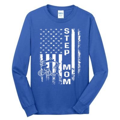 Triathlon Step Mom American Flag Vintage Christmas Xmas Gift Tall Long Sleeve T-Shirt