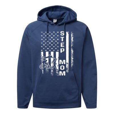 Triathlon Step Mom American Flag Vintage Christmas Xmas Gift Performance Fleece Hoodie