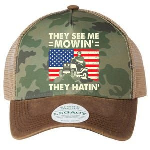 They See Me Mowing They Hatin Funny Lawn Mowing Legacy Tie Dye Trucker Hat