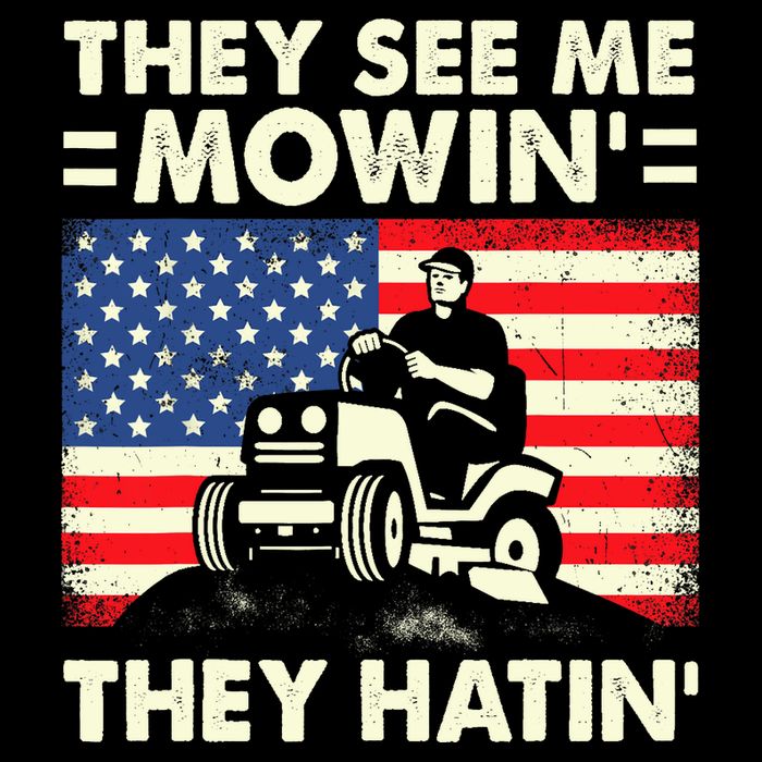 They See Me Mowing They Hatin Funny Lawn Mowing Flexfit Unipanel Trucker Cap