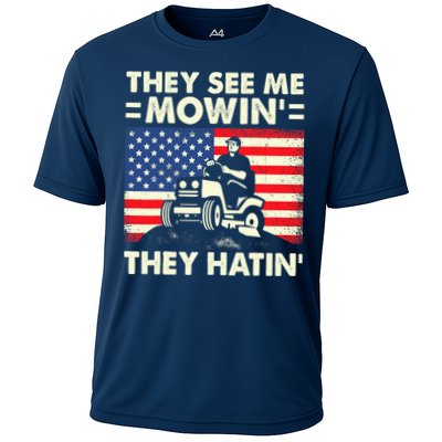 They See Me Mowing They Hatin Funny Lawn Mowing Performance Shirt