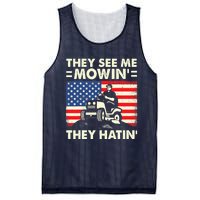 They See Me Mowing They Hatin Funny Lawn Mowing Mesh Reversible Basketball Jersey Tank