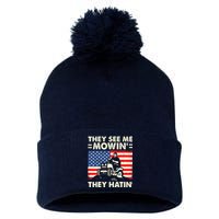 They See Me Mowing They Hatin Funny Lawn Mowing Pom Pom 12in Knit Beanie