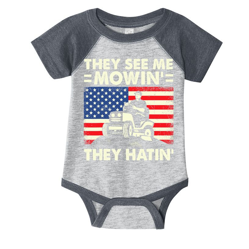 They See Me Mowing They Hatin Funny Lawn Mowing Infant Baby Jersey Bodysuit