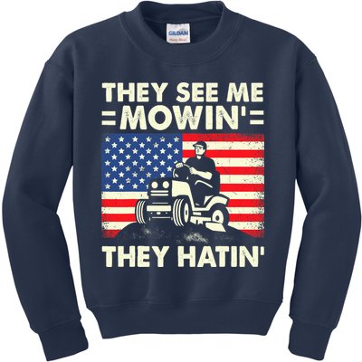 They See Me Mowing They Hatin Funny Lawn Mowing Kids Sweatshirt