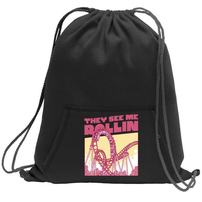 They See Me Rollin Funny Roller Coaster Sweatshirt Cinch Pack Bag