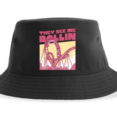 They See Me Rollin Funny Roller Coaster Sustainable Bucket Hat