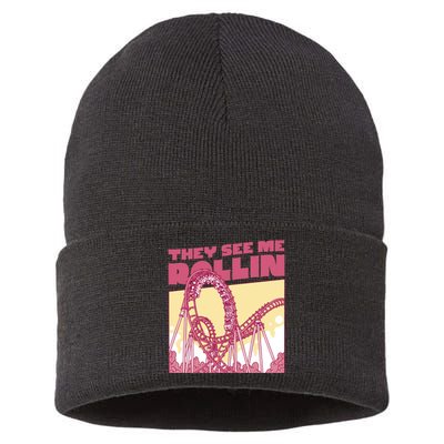 They See Me Rollin Funny Roller Coaster Sustainable Knit Beanie