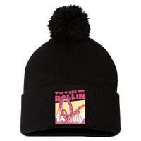 They See Me Rollin Funny Roller Coaster Pom Pom 12in Knit Beanie