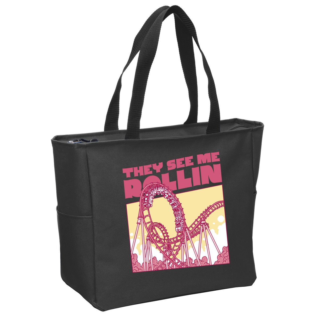They See Me Rollin Funny Roller Coaster Zip Tote Bag