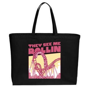 They See Me Rollin Funny Roller Coaster Cotton Canvas Jumbo Tote