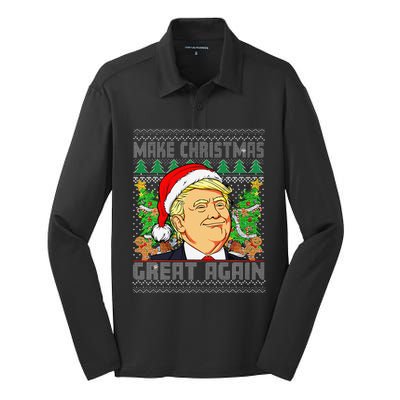 Trump Santa Make Christmas Great Again Trump President 47 Silk Touch Performance Long Sleeve Polo