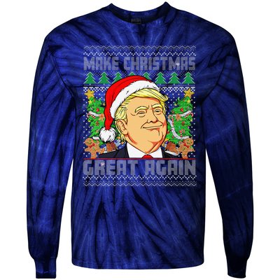 Trump Santa Make Christmas Great Again Trump President 47 Tie-Dye Long Sleeve Shirt