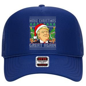 Trump Santa Make Christmas Great Again Trump President 47 High Crown Mesh Back Trucker Hat