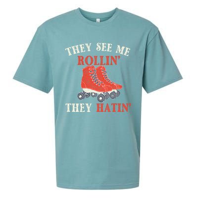 They See Me Rollin They Hatin Roller Skating Skate Skater Sueded Cloud Jersey T-Shirt