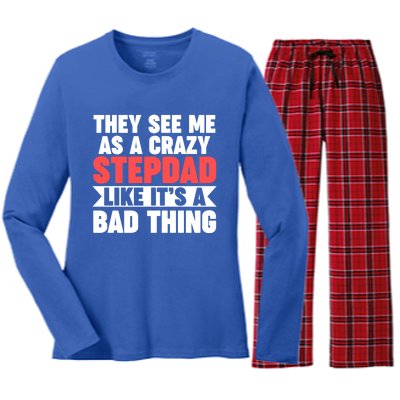 They See Me As A Crazy Stepdad Stepdad Gift Women's Long Sleeve Flannel Pajama Set 