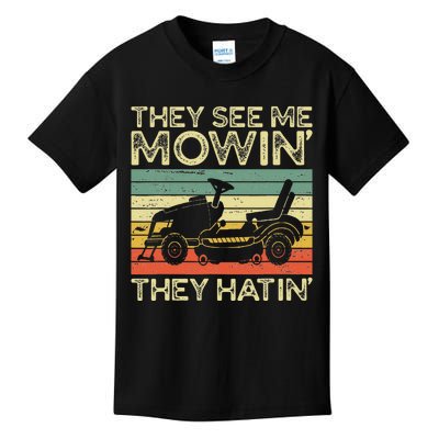 They See Me Mowin They Hatin Funny Yard Work Lawn Mowing Kids T-Shirt