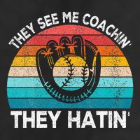 They See Me Coachin Softball Coach Softball Team Coach 7 Panel Mesh Trucker Snapback Hat