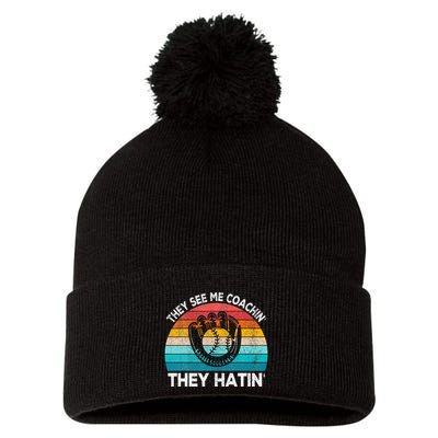 They See Me Coachin Softball Coach Softball Team Coach Pom Pom 12in Knit Beanie