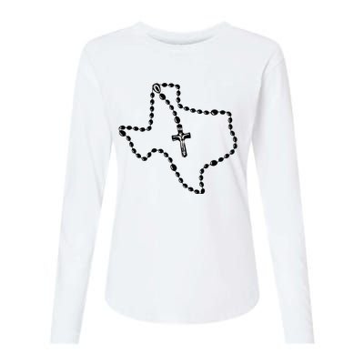 Texas State Map Catholic Rosary Womens Cotton Relaxed Long Sleeve T-Shirt