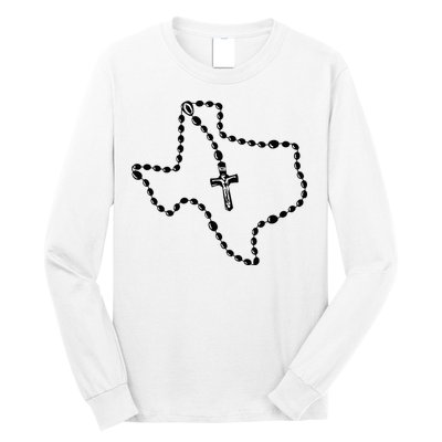 Texas State Map Catholic Rosary Long Sleeve Shirt
