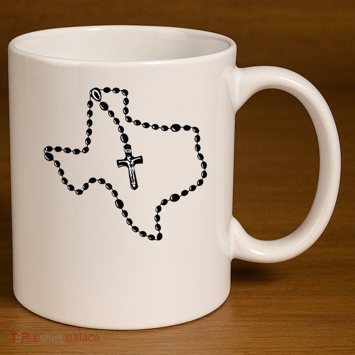 Texas State Map Catholic Rosary 11oz C Handle Ceramic Mug