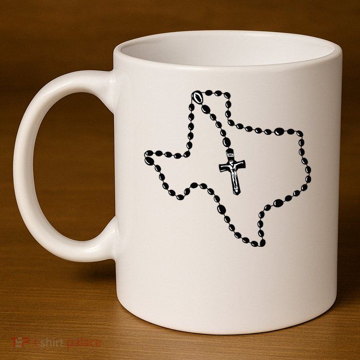 Texas State Map Catholic Rosary 11oz C Handle Ceramic Mug