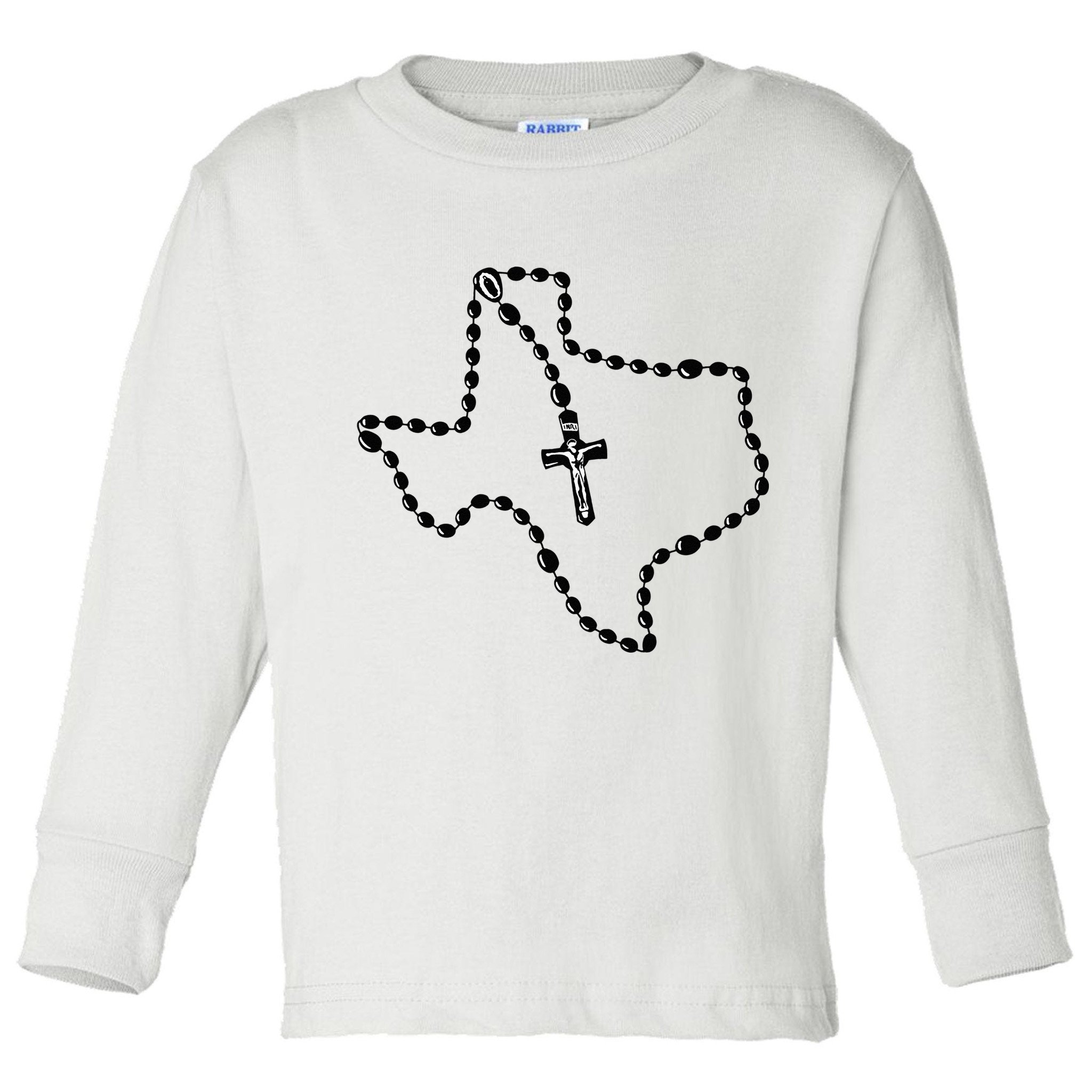 Texas State Map Catholic Rosary Toddler Long Sleeve Shirt