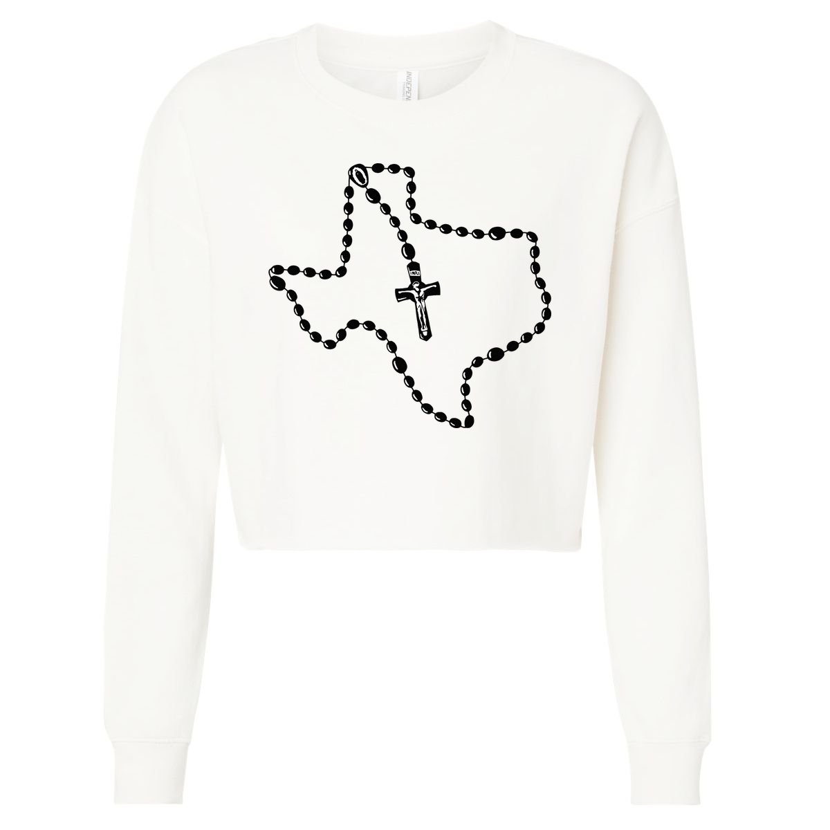 Texas State Map Catholic Rosary Cropped Pullover Crew