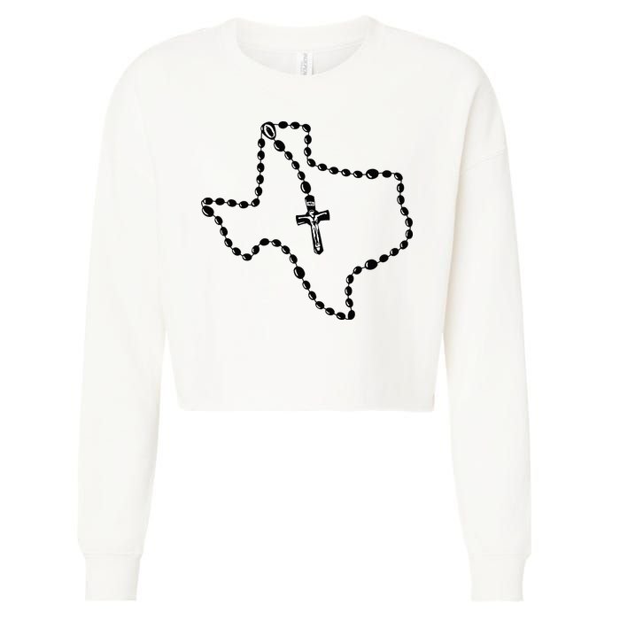 Texas State Map Catholic Rosary Cropped Pullover Crew