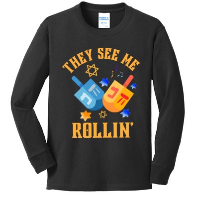 They See Me Rollin Hanukkah Jewish Kids Long Sleeve Shirt