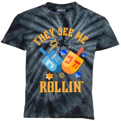 They See Me Rollin Hanukkah Jewish Kids Tie-Dye T-Shirt