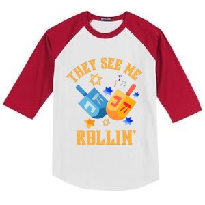 They See Me Rollin Hanukkah Jewish Kids Colorblock Raglan Jersey