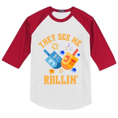 They See Me Rollin Hanukkah Jewish Kids Colorblock Raglan Jersey