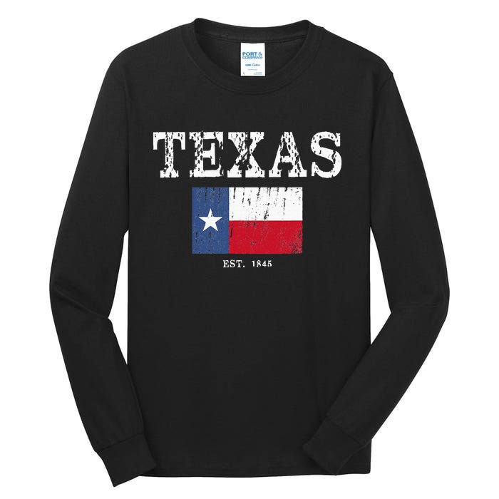 Texas State Map Flag Distressed Tall Long Sleeve T-Shirt