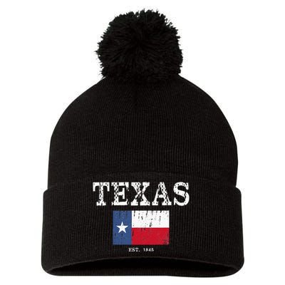 Texas State Map Flag Distressed Pom Pom 12in Knit Beanie