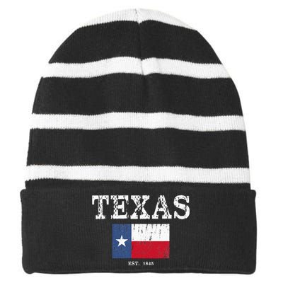 Texas State Map Flag Distressed Striped Beanie with Solid Band