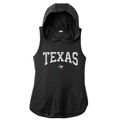 Texas State Map Flag Distressed Ladies PosiCharge Tri-Blend Wicking Draft Hoodie Tank