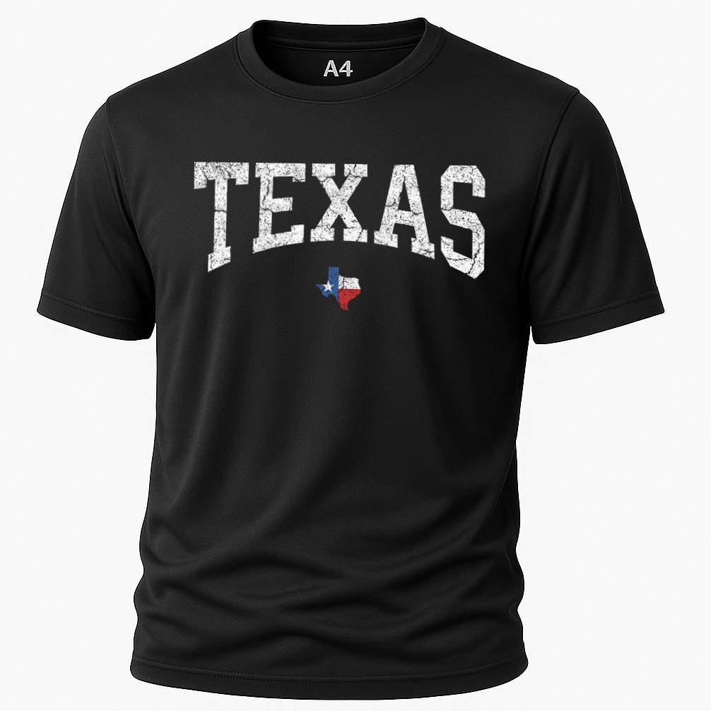 Texas State Map Flag Distressed Cooling Performance Crew T-Shirt