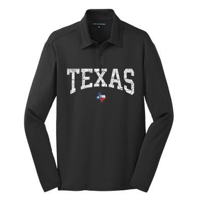 Texas State Map Flag Distressed Silk Touch Performance Long Sleeve Polo